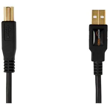 Amazon Basics USB-A to USB-B 2.0 Cable with 480 Mbps Transfer Speed for Printer or External Hard Drive, Gold-Plated Connectors, 10 Foot, Black