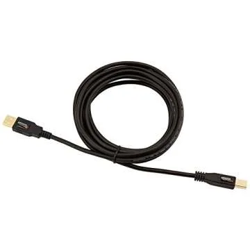 Amazon Basics USB-A to USB-B 2.0 Cable with 480 Mbps Transfer Speed for Printer or External Hard Drive, Gold-Plated Connectors, 10 Foot, Black
