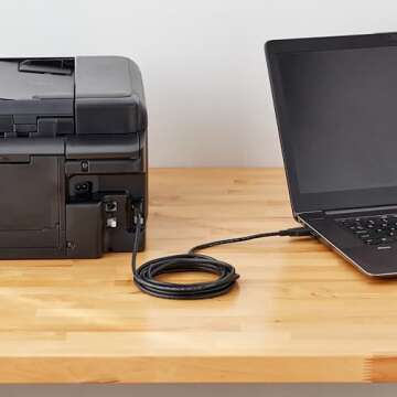 Amazon Basics USB-A to USB-B 2.0 Cable with 480 Mbps Transfer Speed for Printer or External Hard Drive, Gold-Plated Connectors, 10 Foot, Black