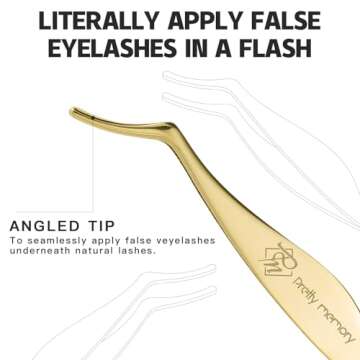 Pretty memory DIY Eyelash Applicator Tool, Curved Eyelash Tweezers for False Lashes, Lash Applicator for Easy Lashes Application and Removal, Gold