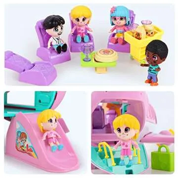 iPlay, iLearn Airplane Dollhouse Playset for Girls 3-5, Kids Pretend Play Doll House Set W/ Pink Plane, Dolls, Travel Accessories, Birthday Gifts for 4 5 6 Year Olds Children Toddlers