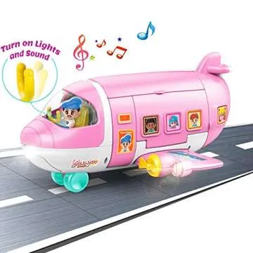 iPlay, iLearn Airplane Dollhouse Playset for Girls 3-5, Kids Pretend Play Doll House Set W/ Pink Plane, Dolls, Travel Accessories, Birthday Gifts for 4 5 6 Year Olds Children Toddlers