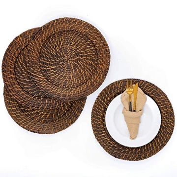 Artera Wicker Rattan Charger Plates - Set of 4, 13 Inch Round Woven Plate Holders, Decorative Servic...
