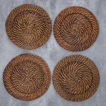 Artera Wicker Rattan Charger Plates - Elegant Set of 4 for Dining