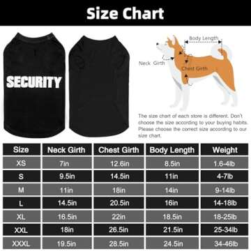 BINGPET Security Dog Shirts,Soft Cotton Puppy Tshirt,Breathable Lightweight Dog Costumes Tank Top Vest,Machine Washable Stretchy Dog Clothes for Small Medium Large Dogs Boy Girl