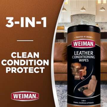 Weiman Leather Cleaner Wipes - Clean Condition UV Protection Help Prevent Cracking or Fading of Furn...