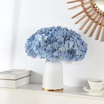 LUSHIDI 10PCS Artificial Hydrangea Flowers, Fake Hydrangea Silk Flowers Heads with Stems for Wedding...