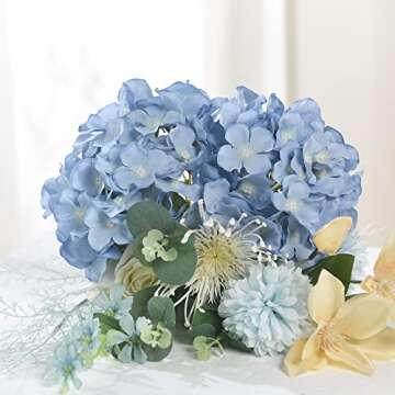 LUSHIDI 10PCS Artificial Hydrangea Flowers, Fake Hydrangea Silk Flowers Heads with Stems for Wedding Home Party Shop Baby Shower Decoration-Light Blue