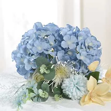 LUSHIDI 10PCS Artificial Hydrangea Flowers, Fake Hydrangea Silk Flowers Heads with Stems for Wedding Home Party Shop Baby Shower Decoration-Light Blue