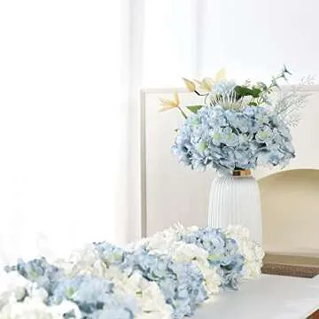 LUSHIDI 10PCS Artificial Hydrangea Flowers, Fake Hydrangea Silk Flowers Heads with Stems for Wedding Home Party Shop Baby Shower Decoration-Light Blue