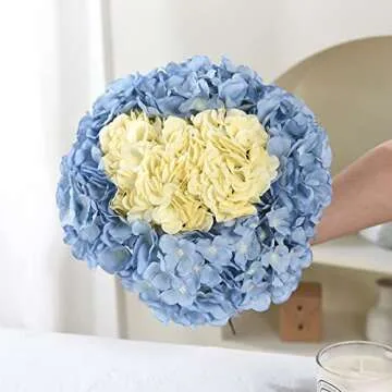 LUSHIDI 10PCS Artificial Hydrangea Flowers, Fake Hydrangea Silk Flowers Heads with Stems for Wedding Home Party Shop Baby Shower Decoration-Light Blue