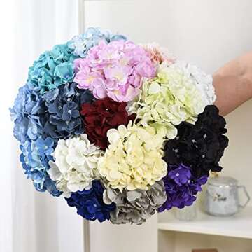 LUSHIDI 10PCS Artificial Hydrangea Flowers, Fake Hydrangea Silk Flowers Heads with Stems for Wedding Home Party Shop Baby Shower Decoration-Light Blue