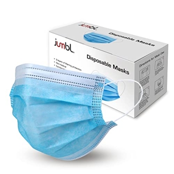 Jumbl Face Mask [50 Pack] - Comfortable Disposable 3-Ply Masks with Elastic Earloops