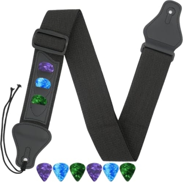 Qivorimith Guitar Strap,Acoustic Electric Guitar With 3 Pick Holders and 6 PCS Picks Guitar Accessor...