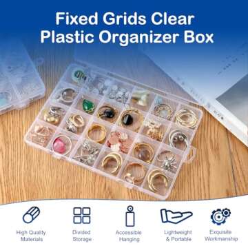 MroMax Fixed 24 Grids Clear Plastic Organizer Box Container Craft Storage, PP Organizer Box for Bead...