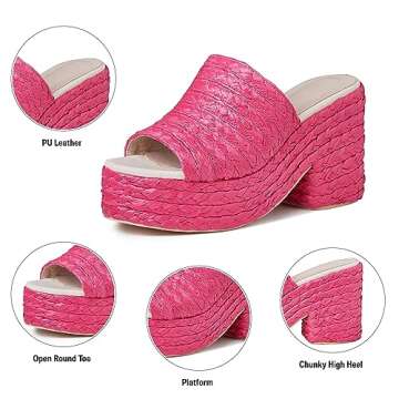 CYNLLIO Platform Slides Espadrilles Sandals for Women Outdoor Open Toe Heeled Slippers Summer Beach Chunky Heel Sandals Party Dress Shoes