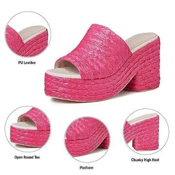 CYNLLIO Platform Slides Espadrilles Sandals for Women Outdoor Open Toe Heeled Slippers Summer Beach Chunky Heel Sandals Party Dress Shoes