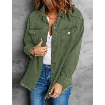 Vetinee Women's Oversized Denim Jean Jacket in Elm Green