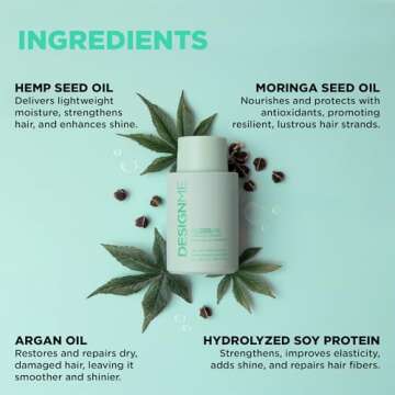 Design.Me GLOSS.ME Hydrating Shampoo | Hemp & Argan Oil Shampoo Adds Softness & Shine | Straight, Wavy, or Curly Hair Shampoo | Sulfate-Free & Color-Safe Moisturizing Shampoo for Dry Hair, 10 Fl Oz
