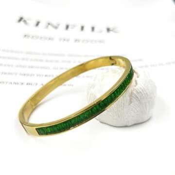 FASLNNAE Colored titanium steel set rhinestone bracelet, 18K gold plated Gold Bracelets for Women (G...