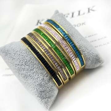 FASLNNAE Colored titanium steel set rhinestone bracelet, 18K gold plated Gold Bracelets for Women (Green)