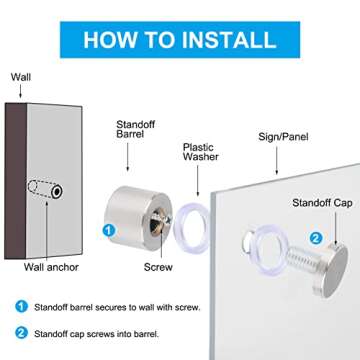 Stainless Steel Sign Standoff Screws - 12 Pack 1"x 1in Silver Wall Sign Standoff Mounting Hardware Advertising Glass Standoff Nail for Glass and Sign Displays Acrylic Picture Frame （25x25mm）