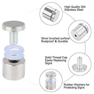 Stainless Steel Sign Standoff Screws - 12 Pack 1"x 1in Silver Wall Sign Standoff Mounting Hardware Advertising Glass Standoff Nail for Glass and Sign Displays Acrylic Picture Frame （25x25mm）