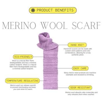 Eiram Hand Knit Scarf 100% Merino Wool Scarf Women Merino Wool Scarf Men Thick Wool Scarf Men's Winter Scarf Women Wool Scarf