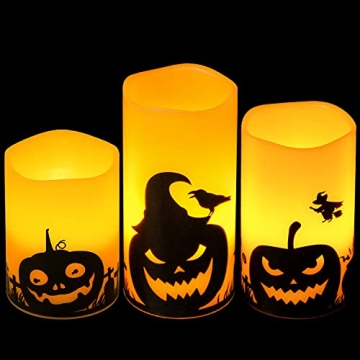 Halloween Flameless Candles Set - LED Pillars with Timer