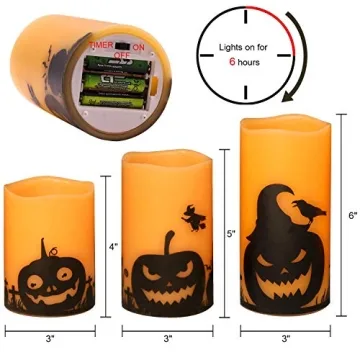 Halloween Flameless Candles Set - LED Pillars with Timer