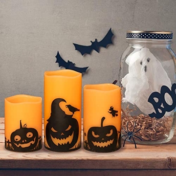 Halloween Flameless Candles Set - LED Pillars with Timer