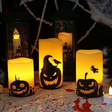 Halloween Flameless Candles Set - LED Pillars with Timer