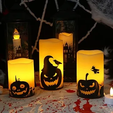 Halloween Flameless Candles Set - LED Pillars with Timer