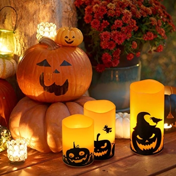 Halloween Flameless Candles Set - LED Pillars with Timer