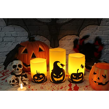 Halloween Flameless Candles Set - LED Pillars with Timer