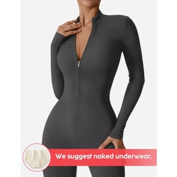 YEOREO Women Long Sleeve Workout Jumpsuit | Zip Up Romper for Active Fashion