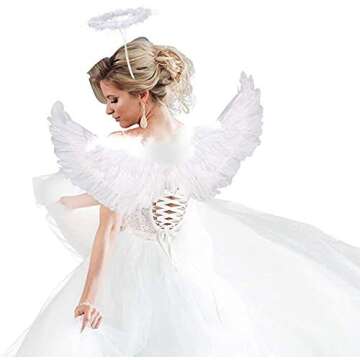 BohoSM Angel Costume Wings and Halo Adult White Angel Costumes Wings for Girls Kids Party Children's Boys Halloween Christmas