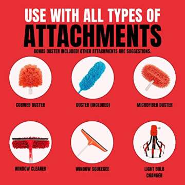 Telescopic Extension Pole - Multi-Purpose Pole, Paint Roller, Light Bulb Changer, Duster Pole, Antenna Pole, Hanging Lights, Gutter Cleaning - New Metal Tip Design - Free Duster Incl (6-24 Foot)