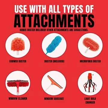 Telescopic Extension Pole - Multi-Purpose Pole, Paint Roller, Light Bulb Changer, Duster Pole, Antenna Pole, Hanging Lights, Gutter Cleaning - New Metal Tip Design - Free Duster Incl (6-24 Foot)