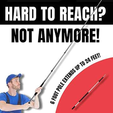 Telescopic Extension Pole - Multi-Purpose Pole, Paint Roller, Light Bulb Changer, Duster Pole, Antenna Pole, Hanging Lights, Gutter Cleaning - New Metal Tip Design - Free Duster Incl (6-24 Foot)