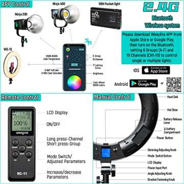 Weeylite 18 inch RGB Ring Light, App Control RGB Light Ring with Stand and Phone Holder/Remoter/Ipad Holder, Dimmable 2500K–8500K CRI 95+ LED Circle Selfie Light for TikTok Selfie Liver Stream Makeup