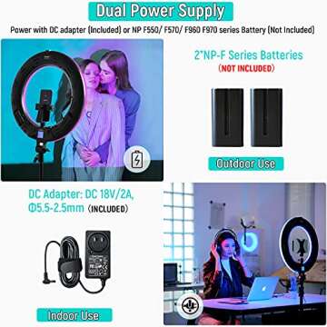 Weeylite 18 inch RGB Ring Light, App Control RGB Light Ring with Stand and Phone Holder/Remoter/Ipad Holder, Dimmable 2500K–8500K CRI 95+ LED Circle Selfie Light for TikTok Selfie Liver Stream Makeup