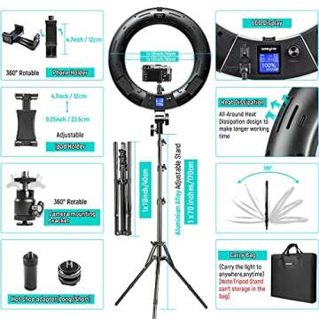 Weeylite 18 inch RGB Ring Light, App Control RGB Light Ring with Stand and Phone Holder/Remoter/Ipad Holder, Dimmable 2500K–8500K CRI 95+ LED Circle Selfie Light for TikTok Selfie Liver Stream Makeup