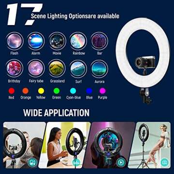 Weeylite 18 inch RGB Ring Light, App Control RGB Light Ring with Stand and Phone Holder/Remoter/Ipad Holder, Dimmable 2500K–8500K CRI 95+ LED Circle Selfie Light for TikTok Selfie Liver Stream Makeup