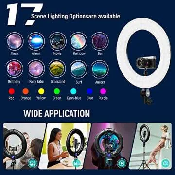 Weeylite 18 inch RGB Ring Light, App Control RGB Light Ring with Stand and Phone Holder/Remoter/Ipad Holder, Dimmable 2500K–8500K CRI 95+ LED Circle Selfie Light for TikTok Selfie Liver Stream Makeup