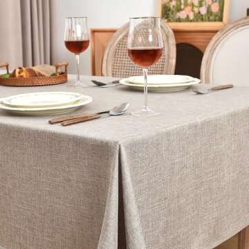 Fitable Nature Faux Linen Tablecloths Rectangle 60 x 84 Inch - 2 Pack Neutral Table Clothes for 4-6 ...