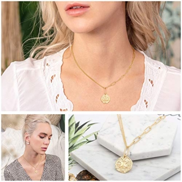 Aobei Moon and Star Medallion Necklace for Women