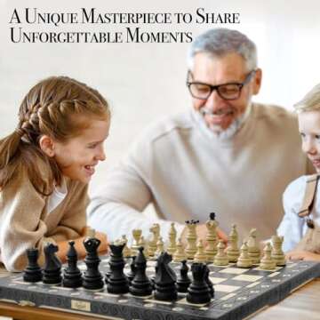 Wegiel Imperator 21-Inch Luxury Wooden Chess Set for Adults and Kids - Handcrafted from Premium Beech and Birch Wood - Unique Folding Design with Chess Piece Storage, Black