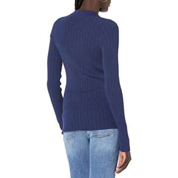 The Drop Women's Dara Slim-Fitted Variegated Rib Polo Sweater, Navy, XS