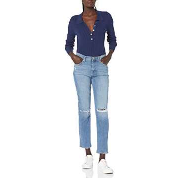 The Drop Women's Dara Slim-Fitted Variegated Rib Polo Sweater, Navy, XS